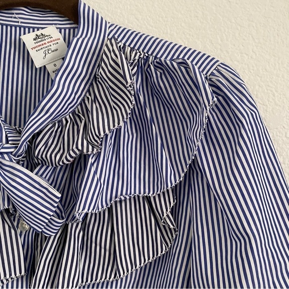 J. Crew Thomas Mason Women's Size 0 Blue Multistripe Pleated Button Front Top - Picture 4 of 5